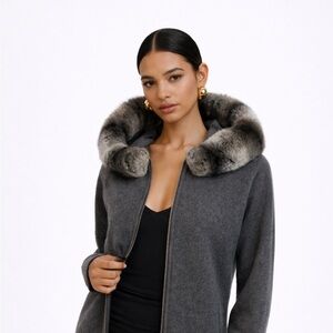St. John Cashmere Fur Trim  knit sweater  Arctic Fox Fur